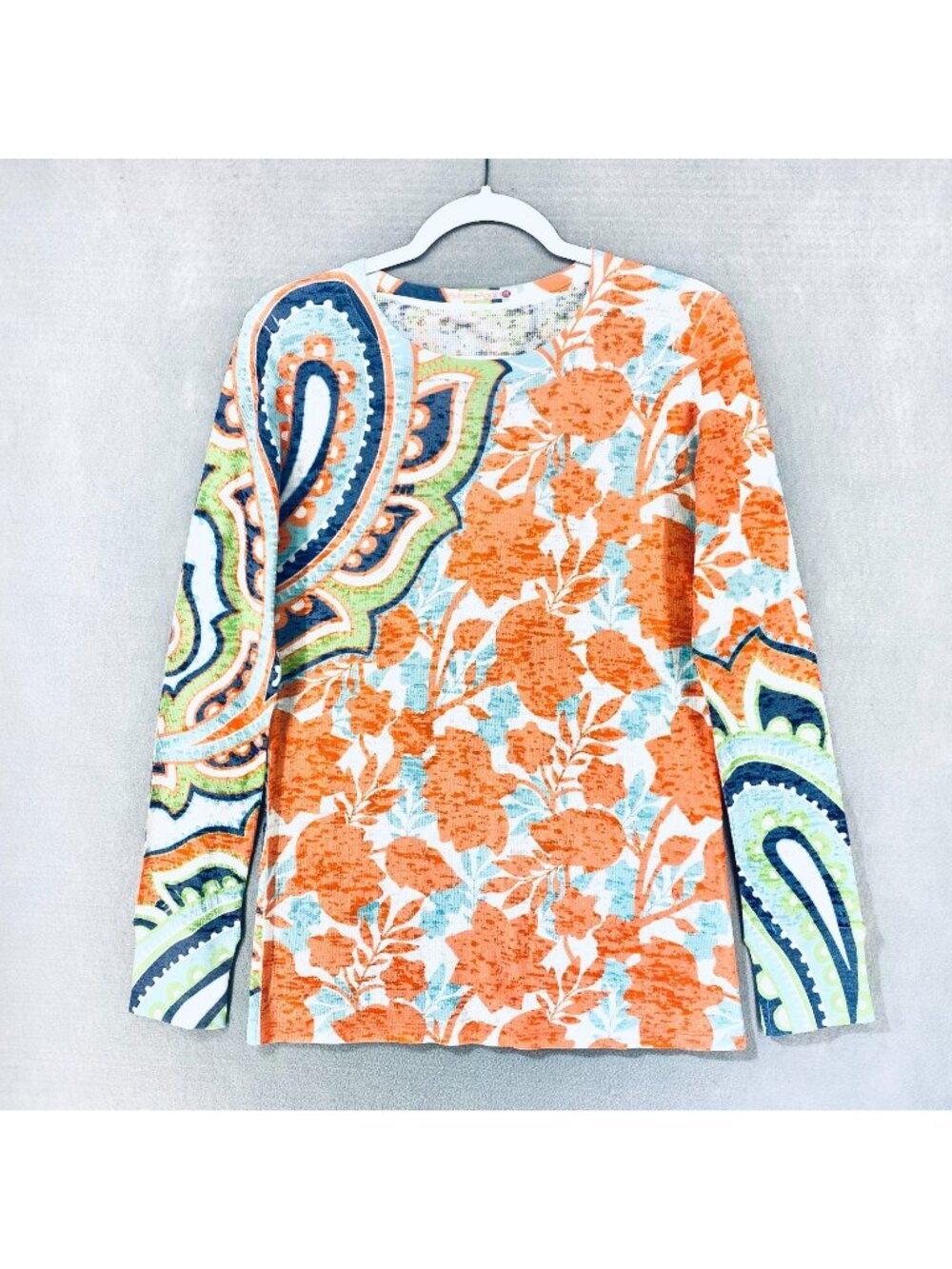 Before and Again Top Womens M Floral Cotton Blend Pullover Blouse Nature Art USA